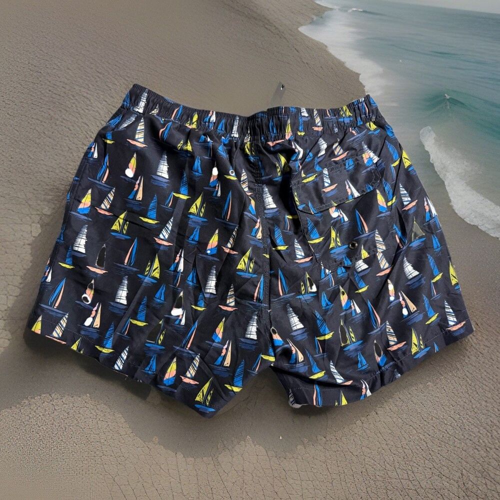 GOTTEX Mens NWT 22MG805 Sailboat Lined Swim Trunks Sz XXL Navy
